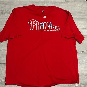 MLB Philadelphia Phillies Majestic Mens Red Cliff Lee Jersey T Shirt 2XL 2008